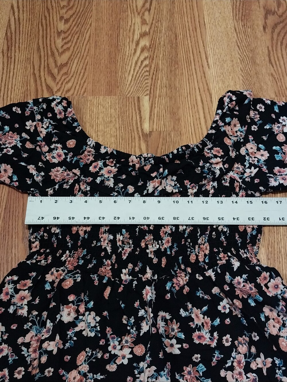 Maurices Floral Off-Shoulder Top Women Size XL Smocked Peplum Blouse White Black - Picture 8 of 13